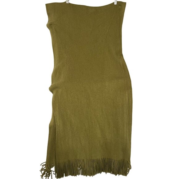 Olive Green Layers By Lizden Acrylic Fringe Wrap Scarf 90 x 24 - Picture 13 of 14